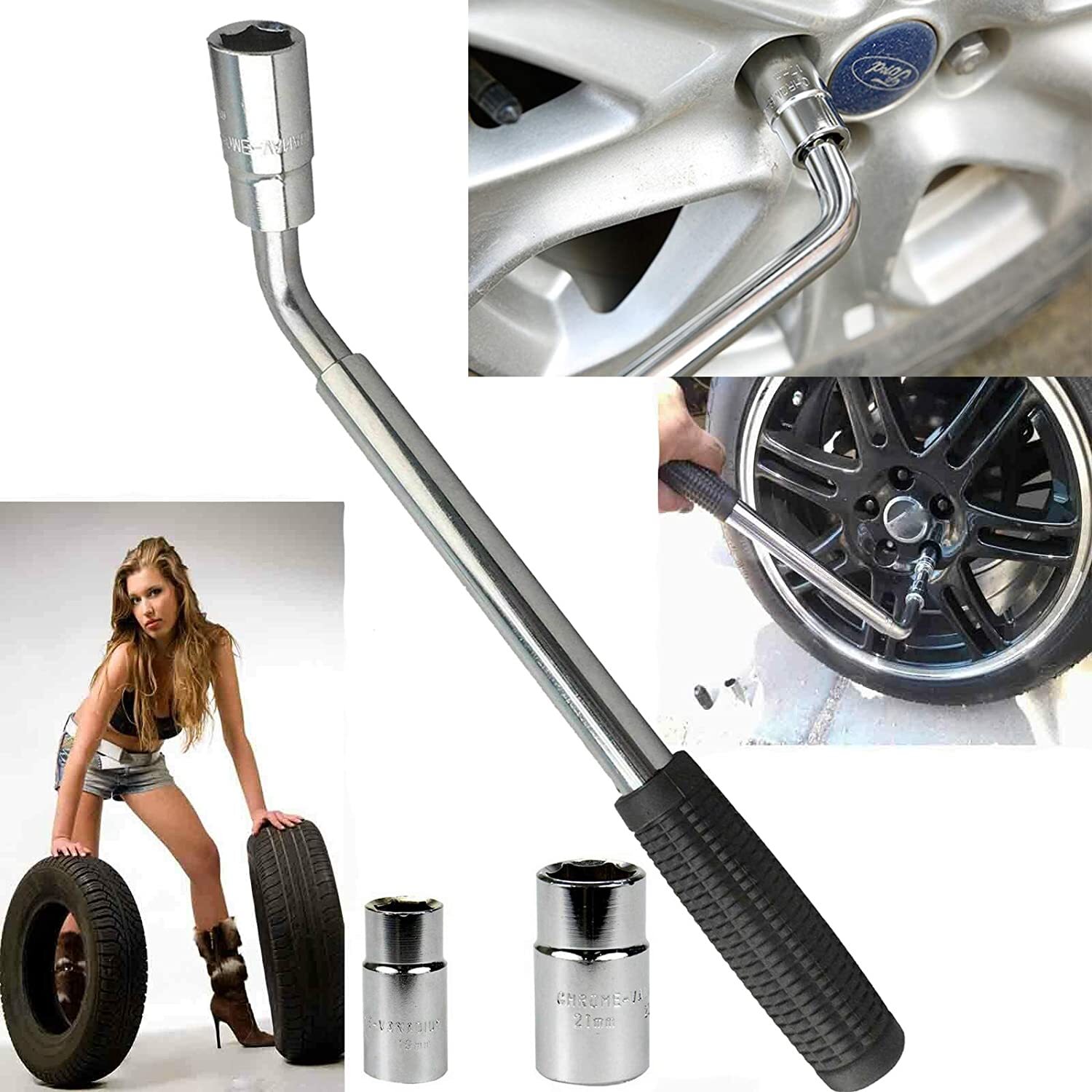 Universal 17/19mm 21/23mm Telescoping Tire Lug Nut Wheel Wrench 4 Way Nut Socket