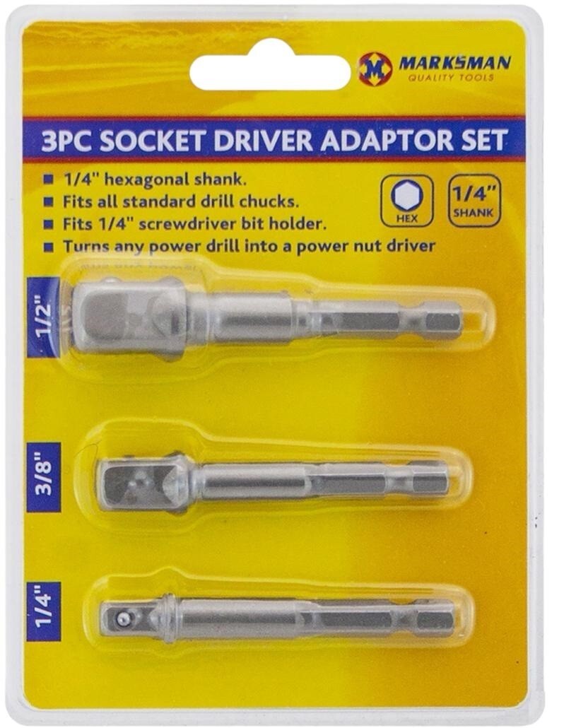 3Pcs Socket Adapter Set 3pc 1/4″ 3/8″ 1/2″ Impact Drill Bits Driver Adapter