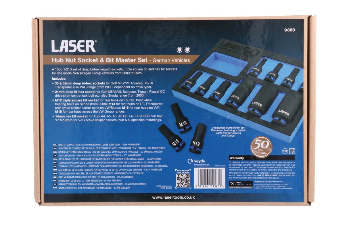 Laser Tools 9380 Hub Nut Socket & Bit Master Set for German Vehicles