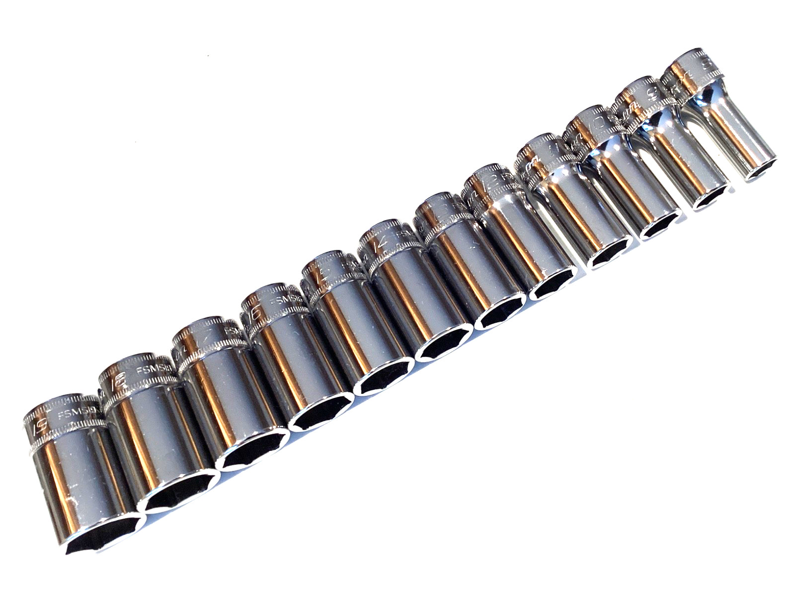 Snap On 212FSMSY 12 Piece 3/8″ Drive 6 Point Metric Semi Deep Socket Set MINT