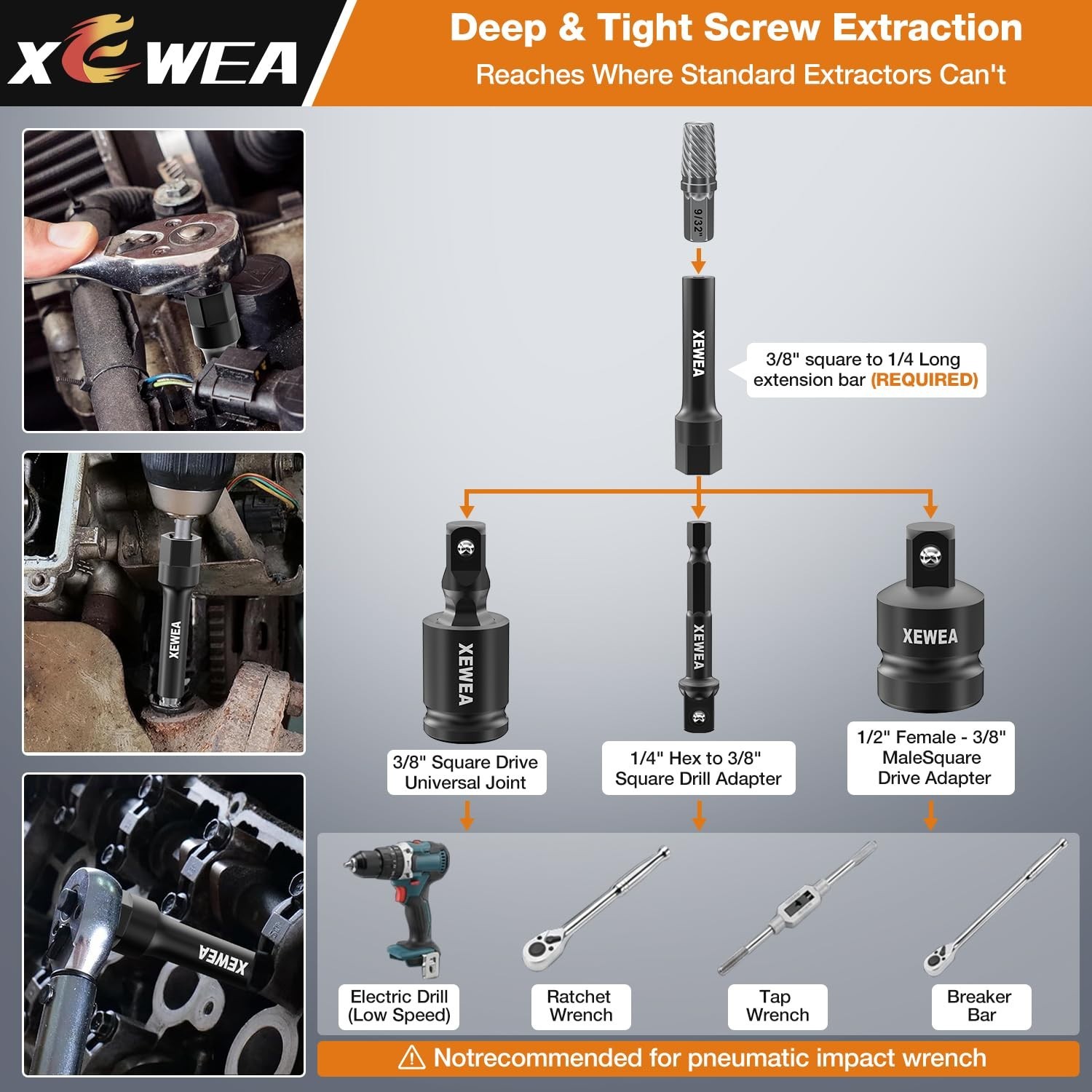 15PCS Bolt Screw Extractor Set – Long Slim Easy Out Tool Kit for Stripped, Ruste