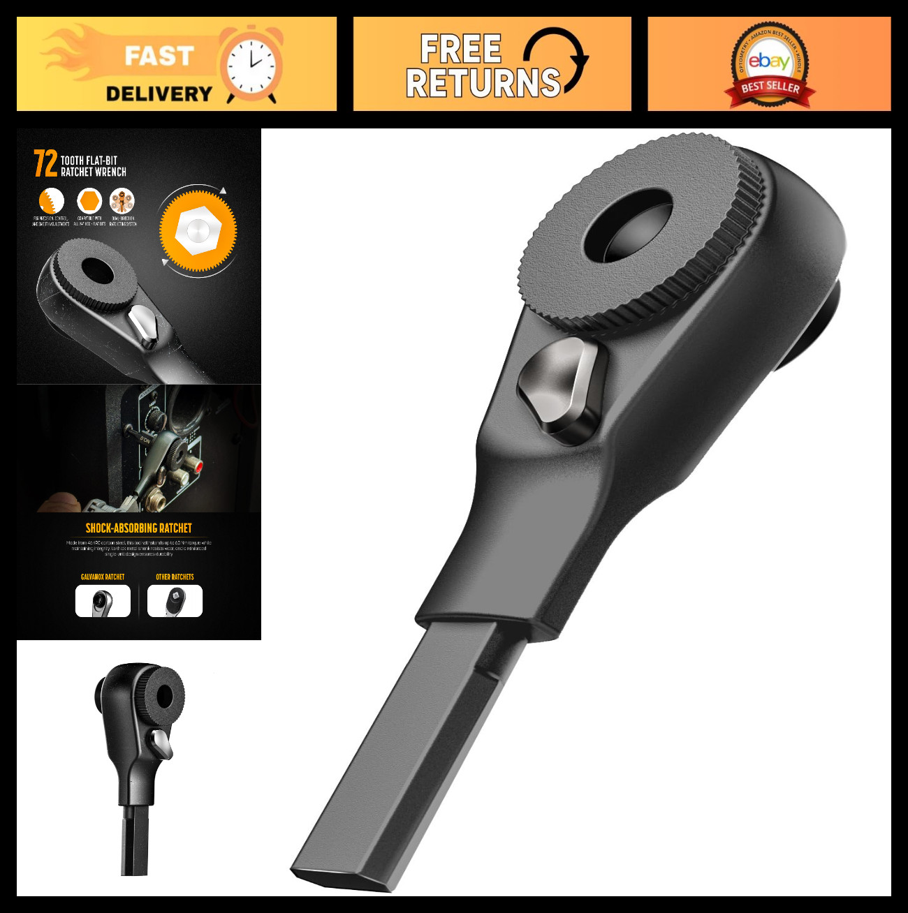 Flat-End Ratchet Driver for Multi-Tool, Compatible with 1/4″ Hex Bits & Flat Bit
