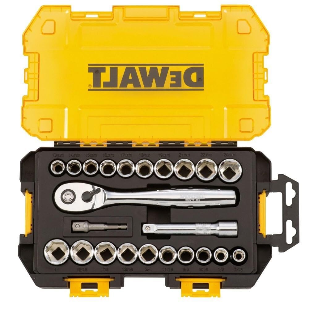 23 Piece Socket Set 1/2 Drive SAE Metric 72 Tooth Ratchet Lockable Case Tool Kit