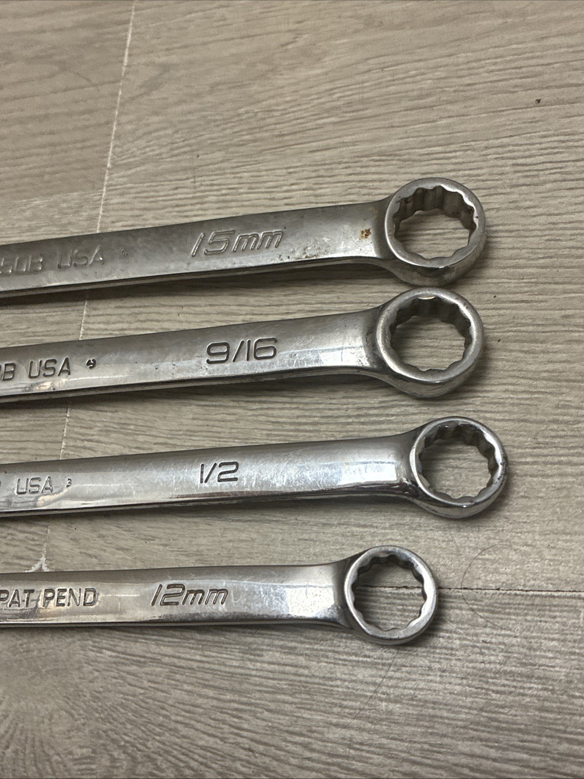 (4) Snap-On Wrenches DEXM150B, DEX18B, DEXL16B, SOEXM12 15mm,9/16,1/2,12mm