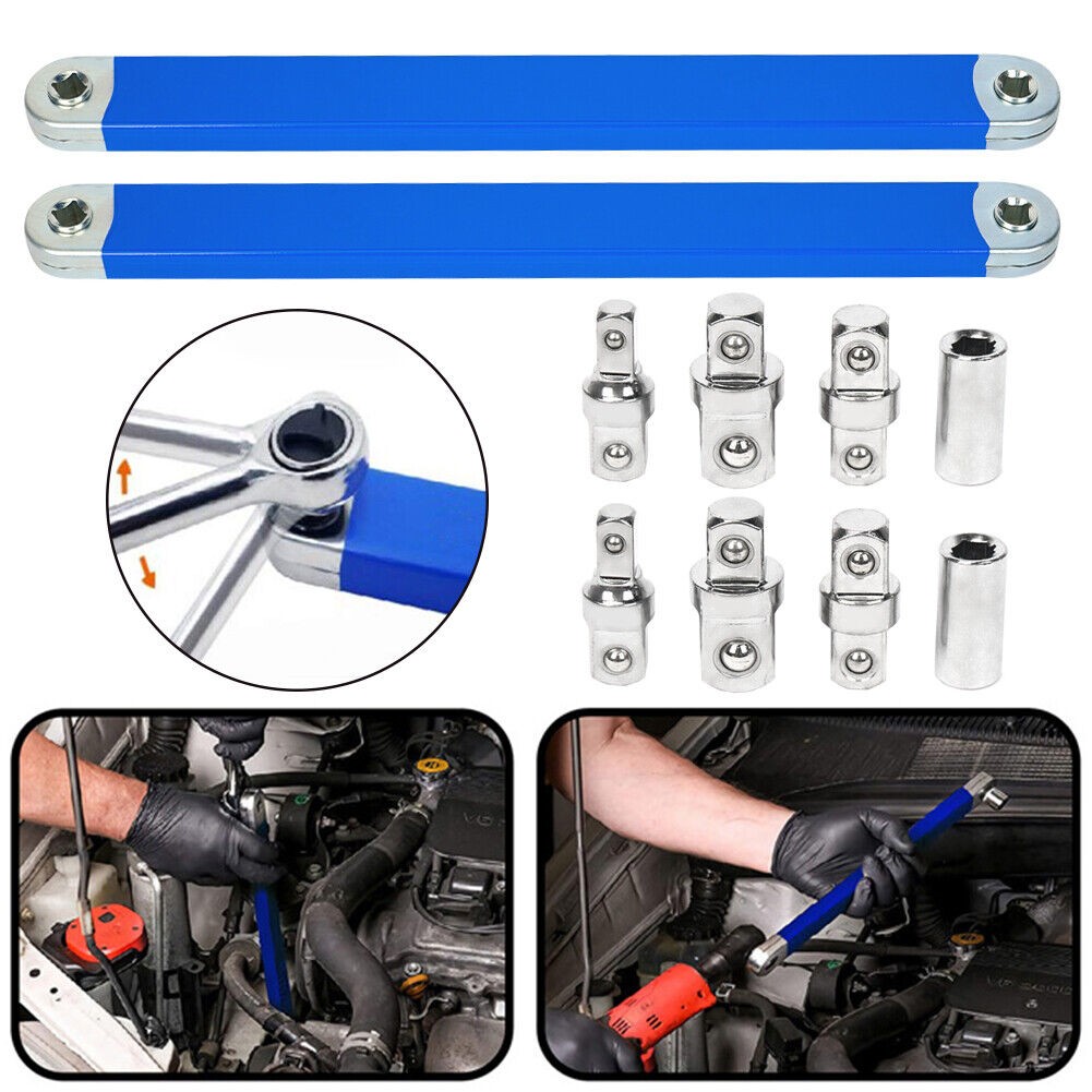 1/2PCS Spanner Extension Wrench Set Offset Ratchet Spanner Extender w/ Adapters