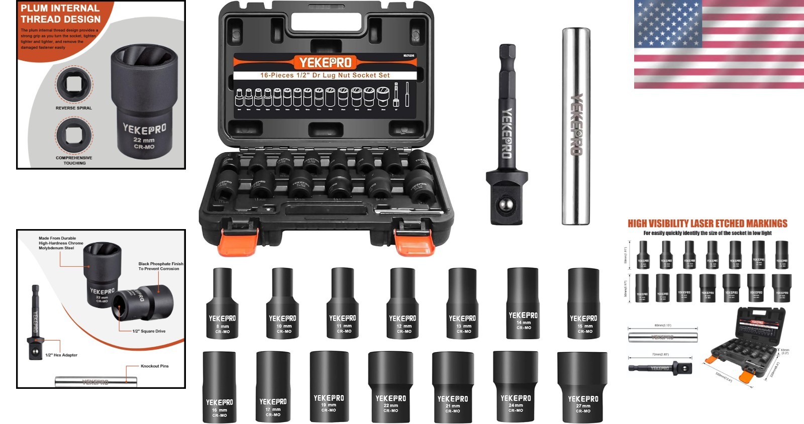 Rounded-Off Bolt Extractor Set, 1/2″ Drive Impact Kit