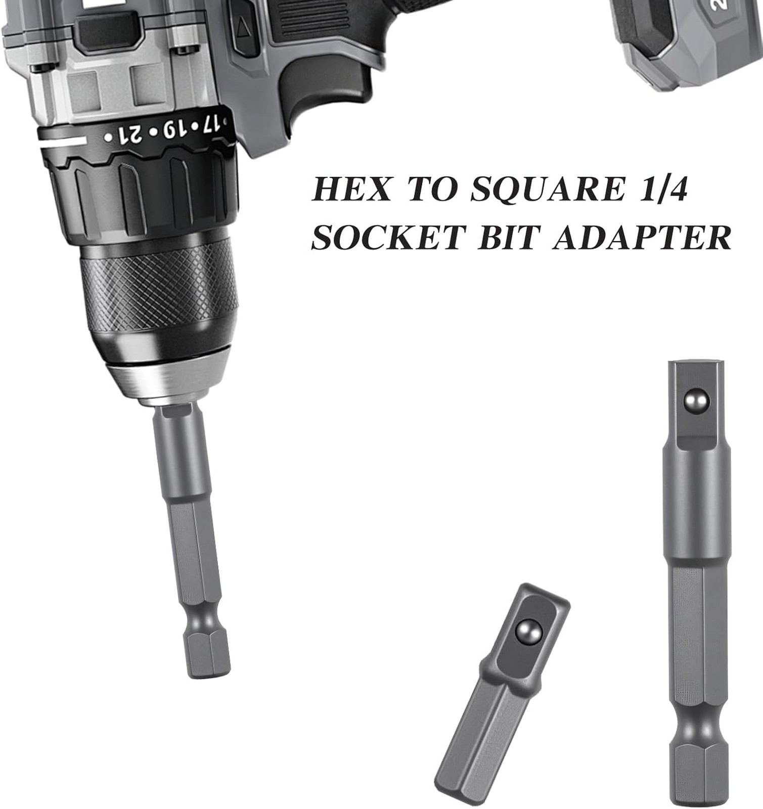 8 Piece Socket Adapter Set 1/4 Hex to Square Drill Bit Conversion Chrome