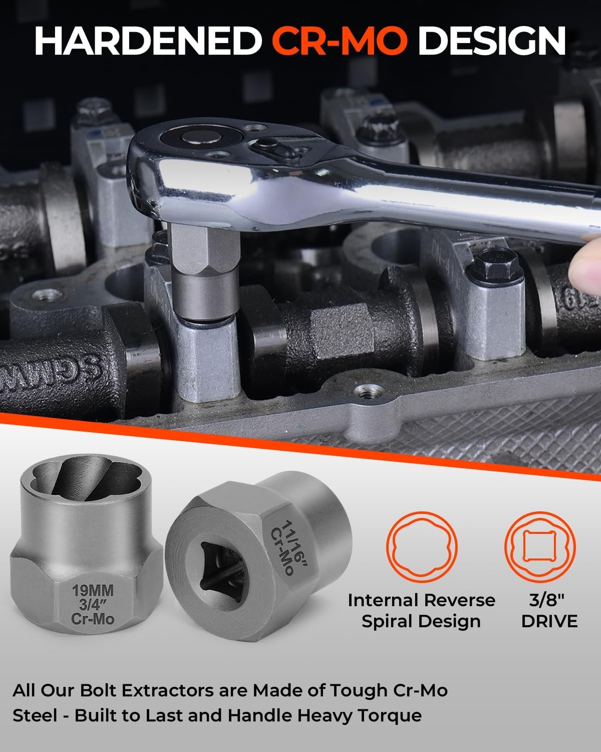 18-Piece Bolt Extractor Set – 3/8″ Drive for Damaged, Rusted, Rounded Bolts & Nu
