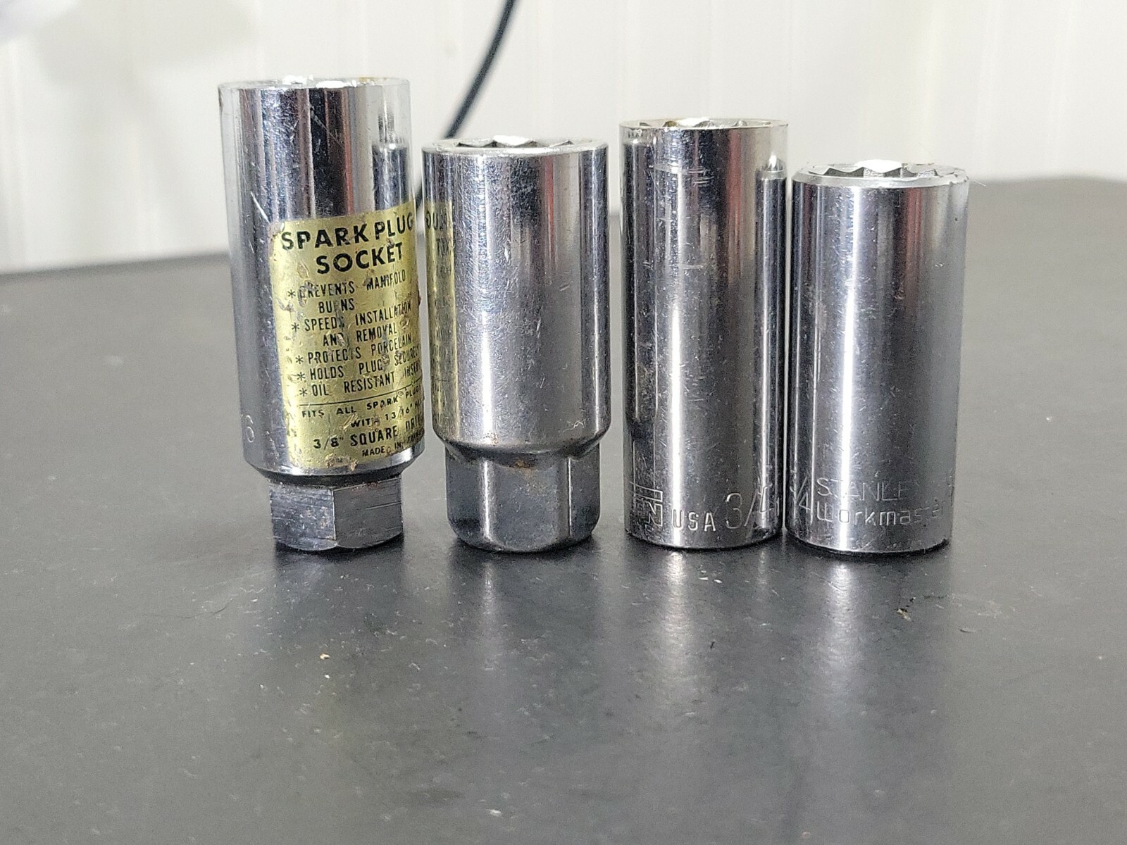 Lot of 4 Deep Sockets Spark Plug Socket 13/16″ 3/4″ SAE 3/8″ Drive 12 Point