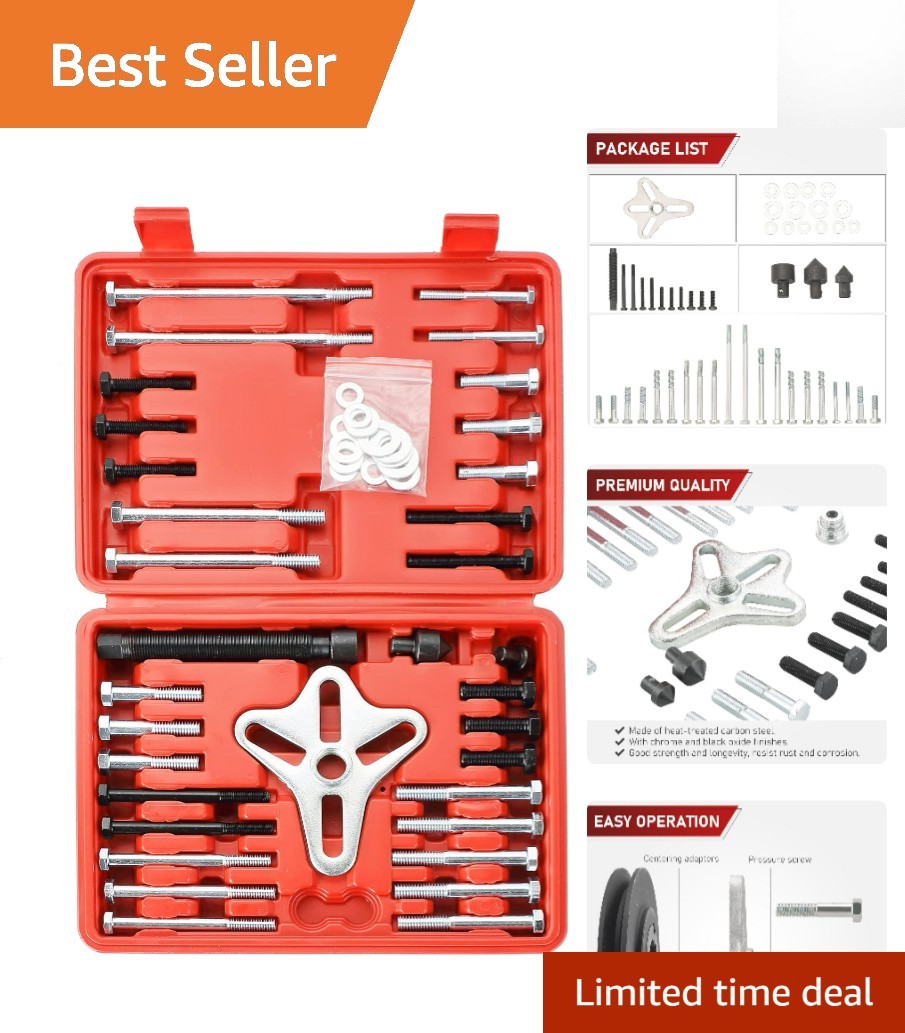 Durable Steering Wheel Puller Kit – 46pcs with Chrome Finish & Carrying Case