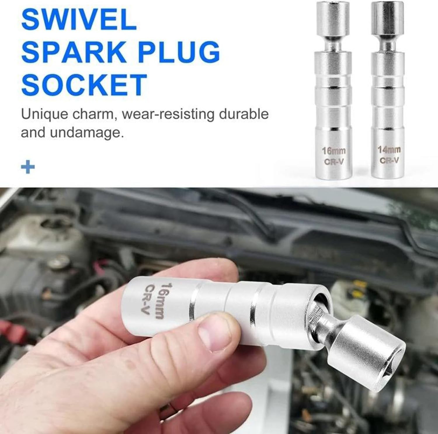 14mm&16mm Magnetic Swivel Spark Plug Sockets, Thin Wall 3/8 Inch Drive 12-Poi…