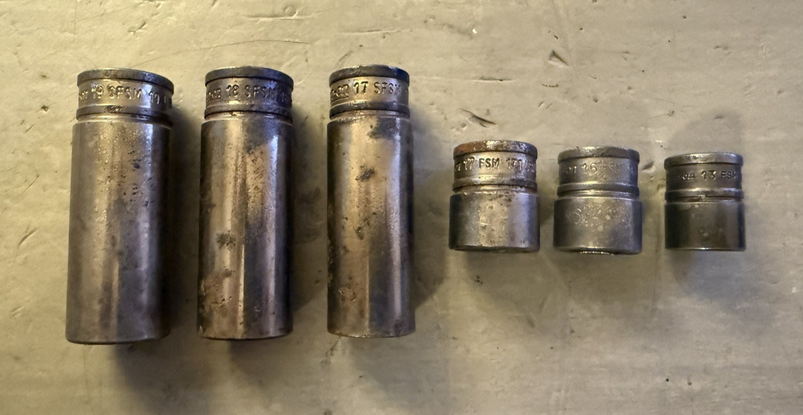 Vintage Snap-on Tools USA Lot of 6 3/8″ Drive Metric 6 Point Sockets 13 17 18 19