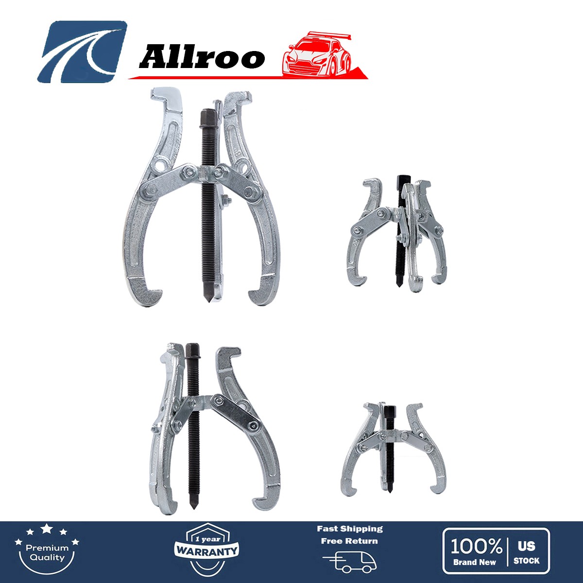 3″ 4″ 6″ 8″ Three Jaw Gear Puller Set Gear Bearing Race Pull Tool Kit 4 Pieces