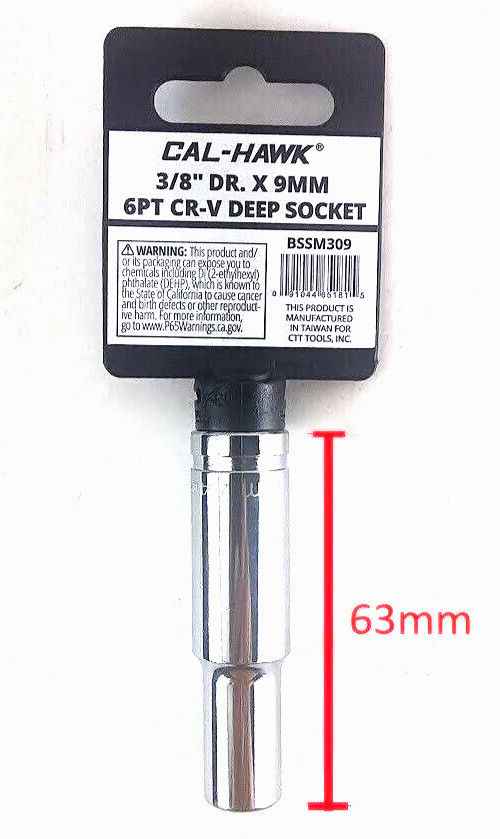 3/8″ DR. X 9 MM DEEP 63mm Length SOCKET 6 POINT Chrome-Vanadium CR-V MATERIAL