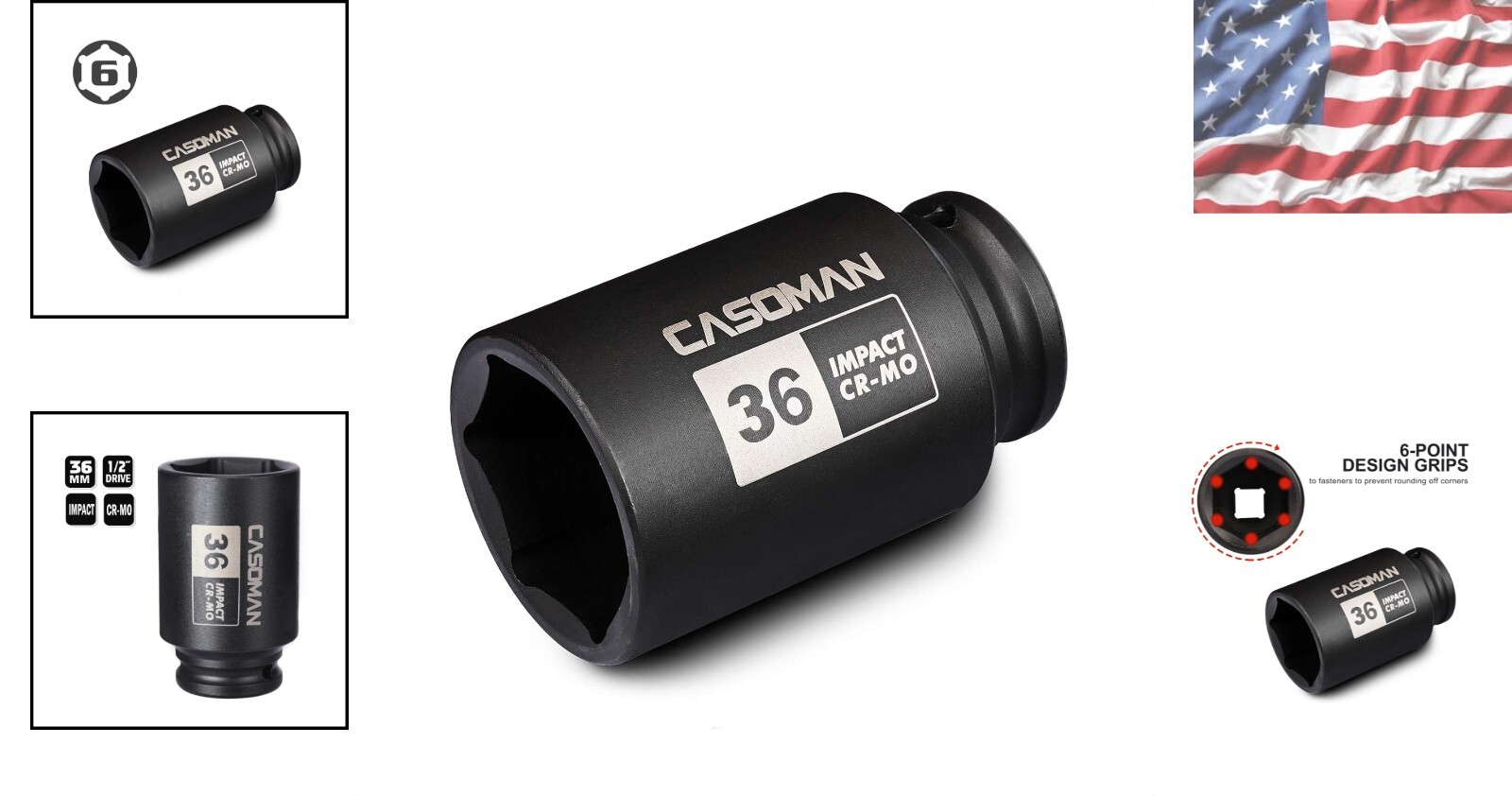 Premium Chrome Moly 1/2″ Drive 36mm 6 PT Impact Socket – Corrosion-Resistant