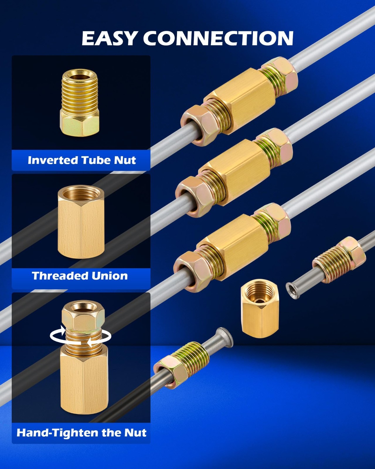 Brake Line Kit 3/16″ – Flaring Tool, 25ft Line, 16 Fittings & 4 Unions, Hydrauli