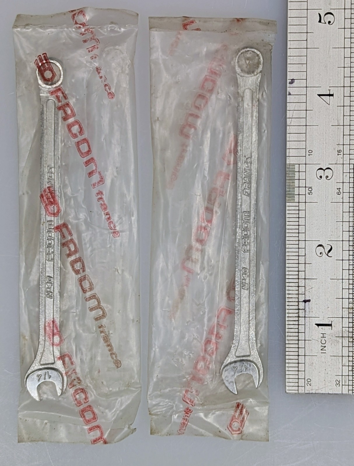 Two – Vintage FACOM, 1/4″ SAE Combination Wrenches «No. 40». New in packages.