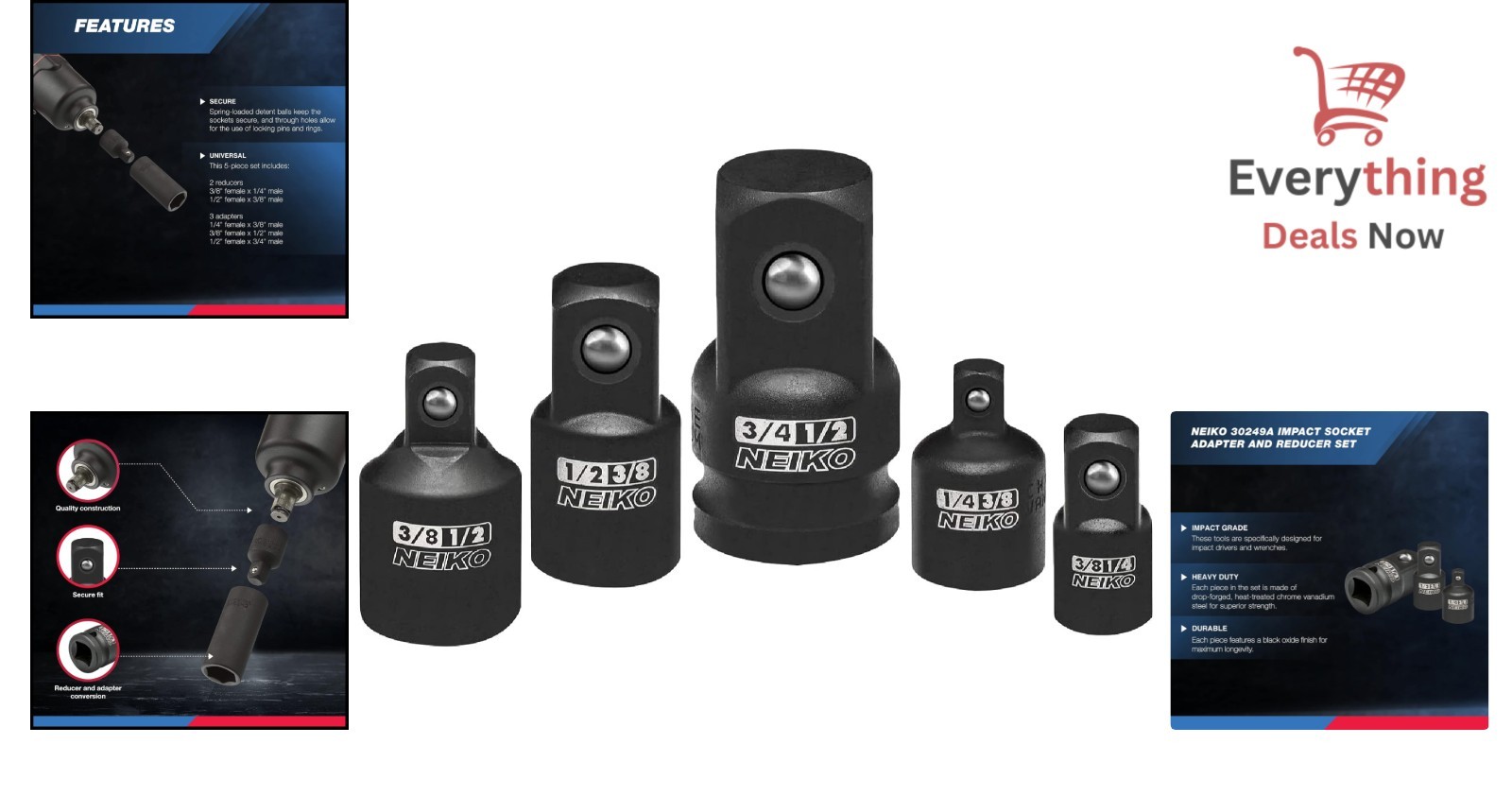 Durable Impact Socket Converter Set – 1/4, 3/8, & 1/2 Inch Chrome Vanadium Steel