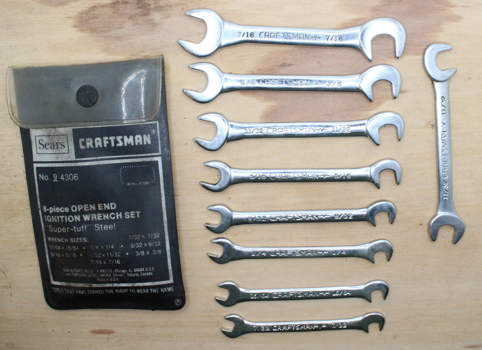 Craftsman USA no 9 4306 -V- Series 8 Piece + 1 Open End Ignition Wrench Set