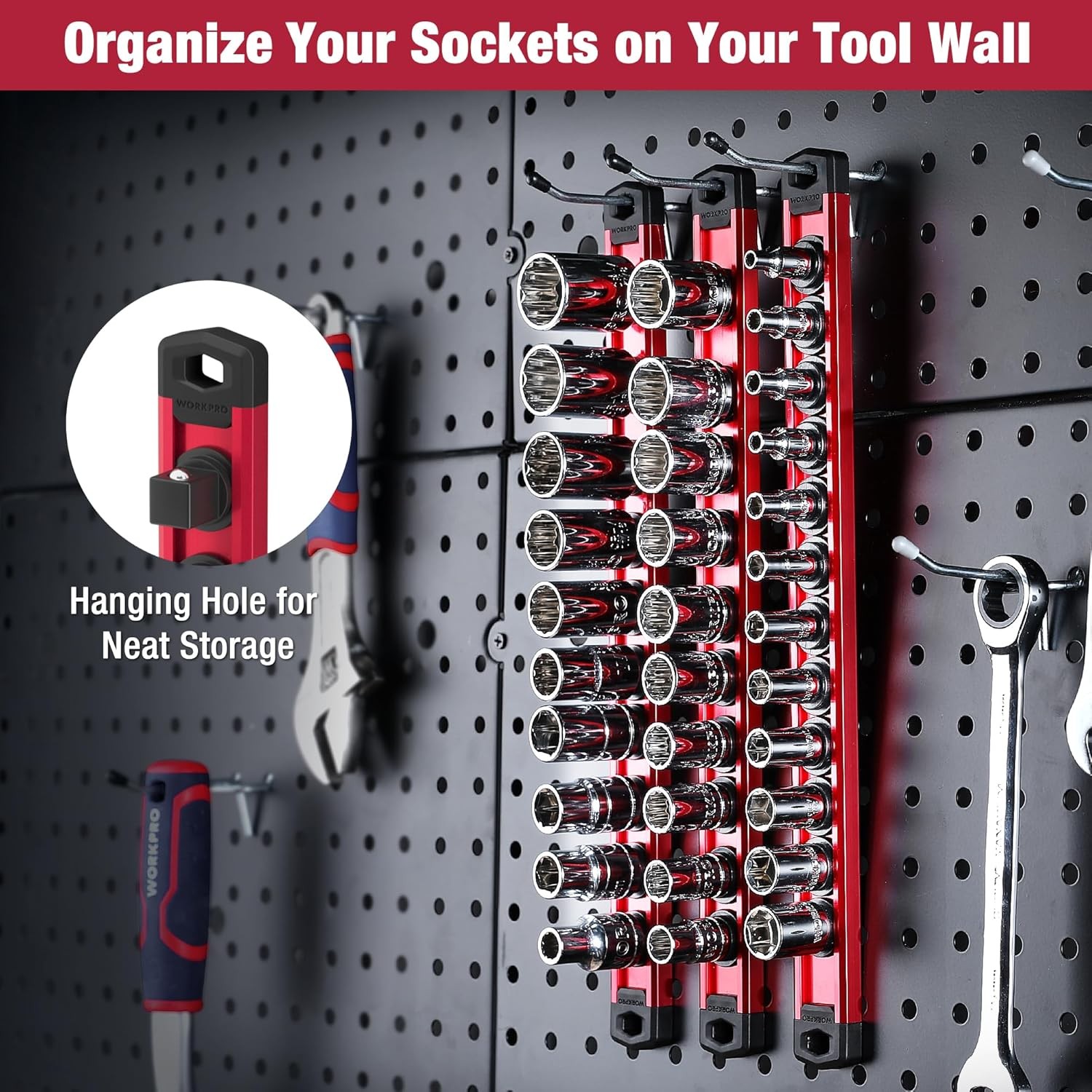 Magnetic Socket Organizer, 1/2-Inch Drive Aluminum Alloy Sockets Rail
