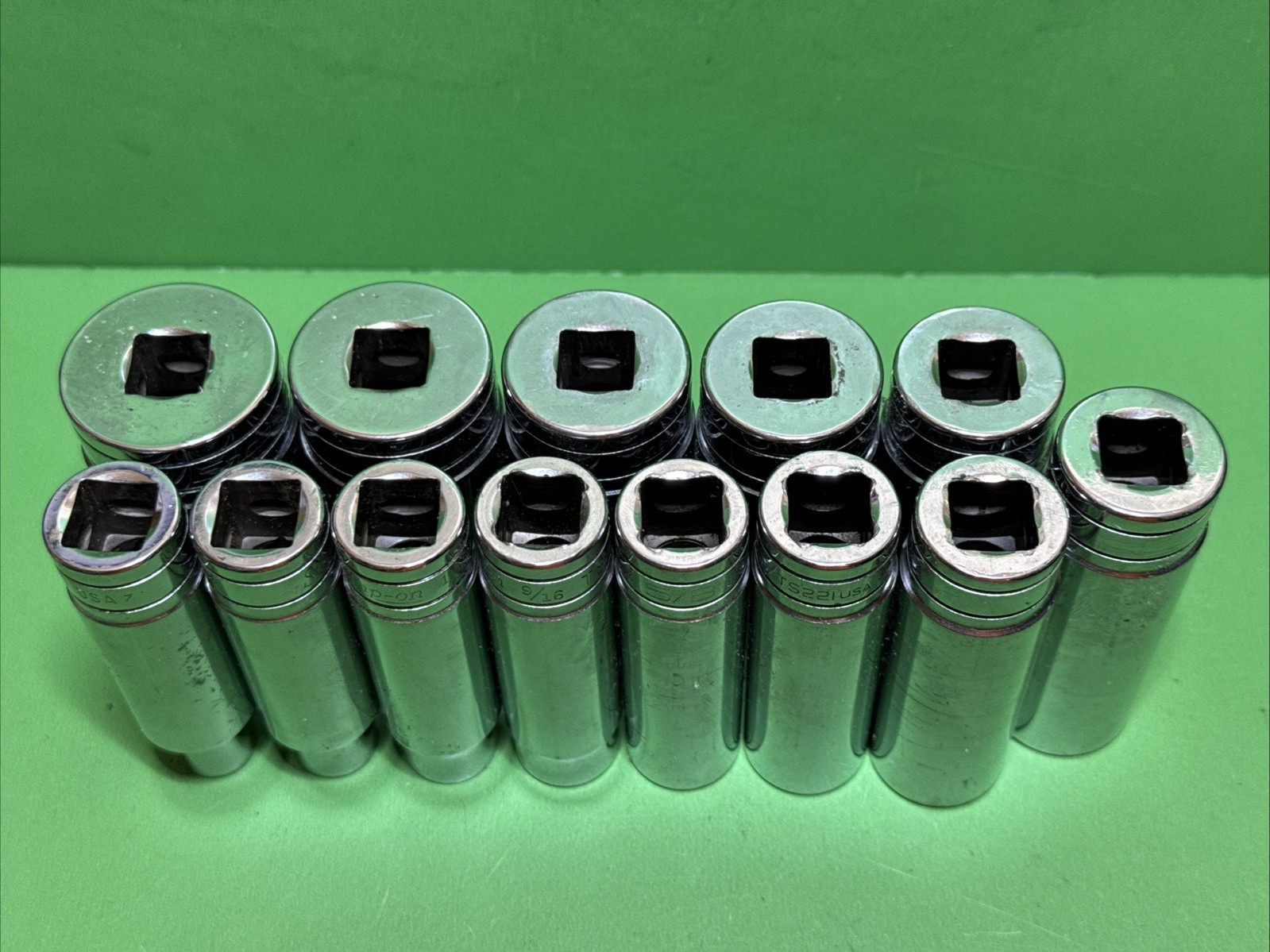 Snap-On USA 13pc 1/2″ Drive 6-Point SAE 3/8″ to 1-1/8″ Deep Socket Set 313TSYA