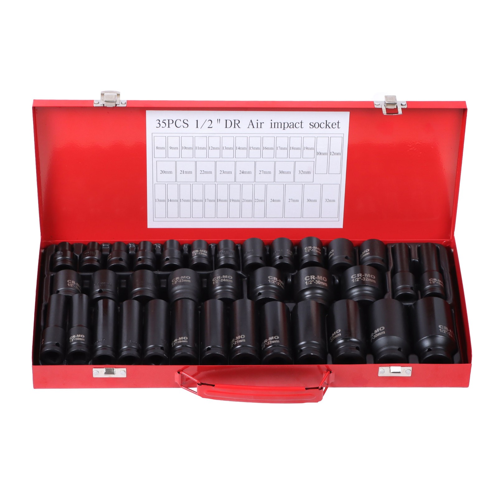 1/2″ Inch 35Pcs Deep Impact Socket Set Drive 8-32mm Metric Garage Sae With Box