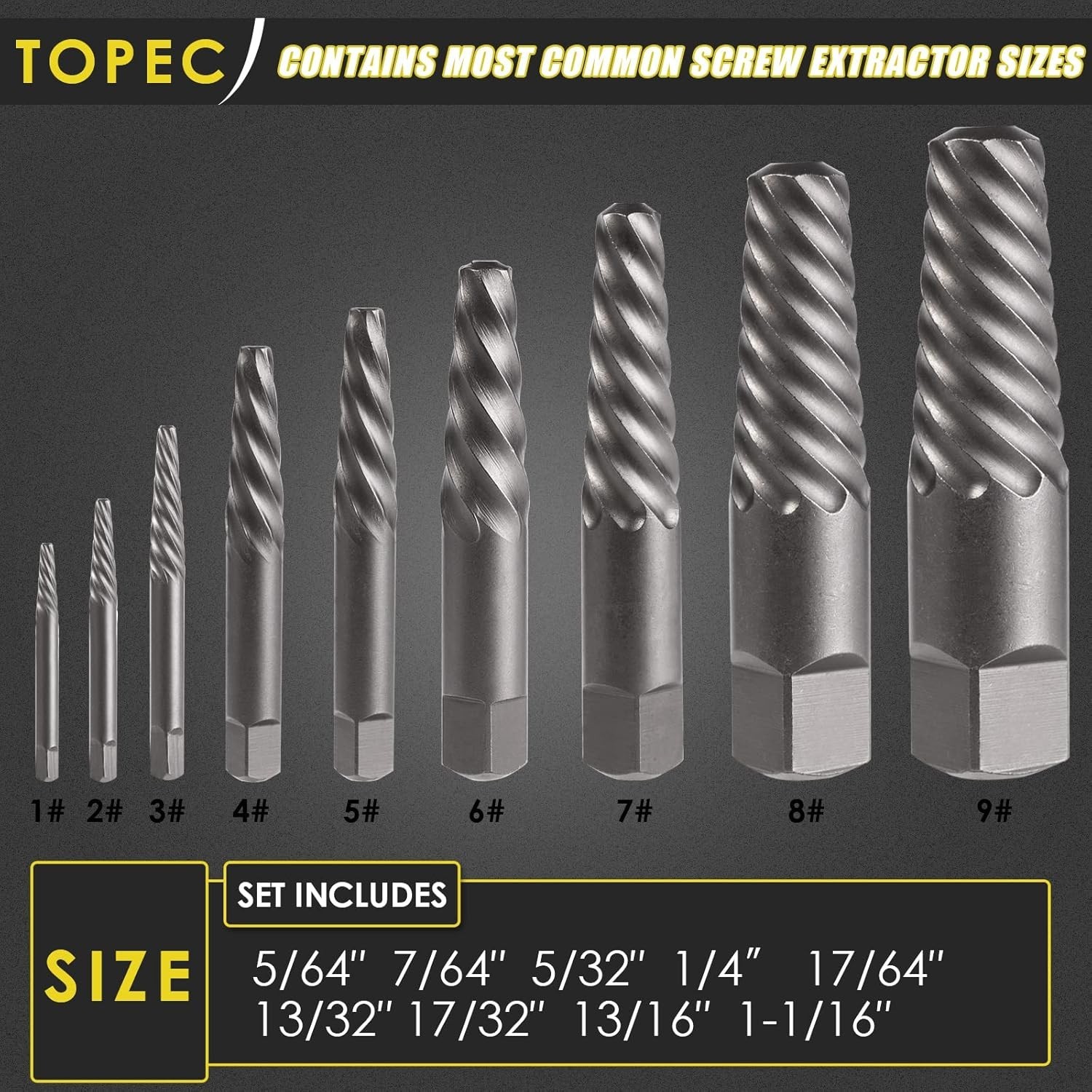 Efficient 9-Piece Reverse Drill Extractor Set – Removes Broken Screws Easily