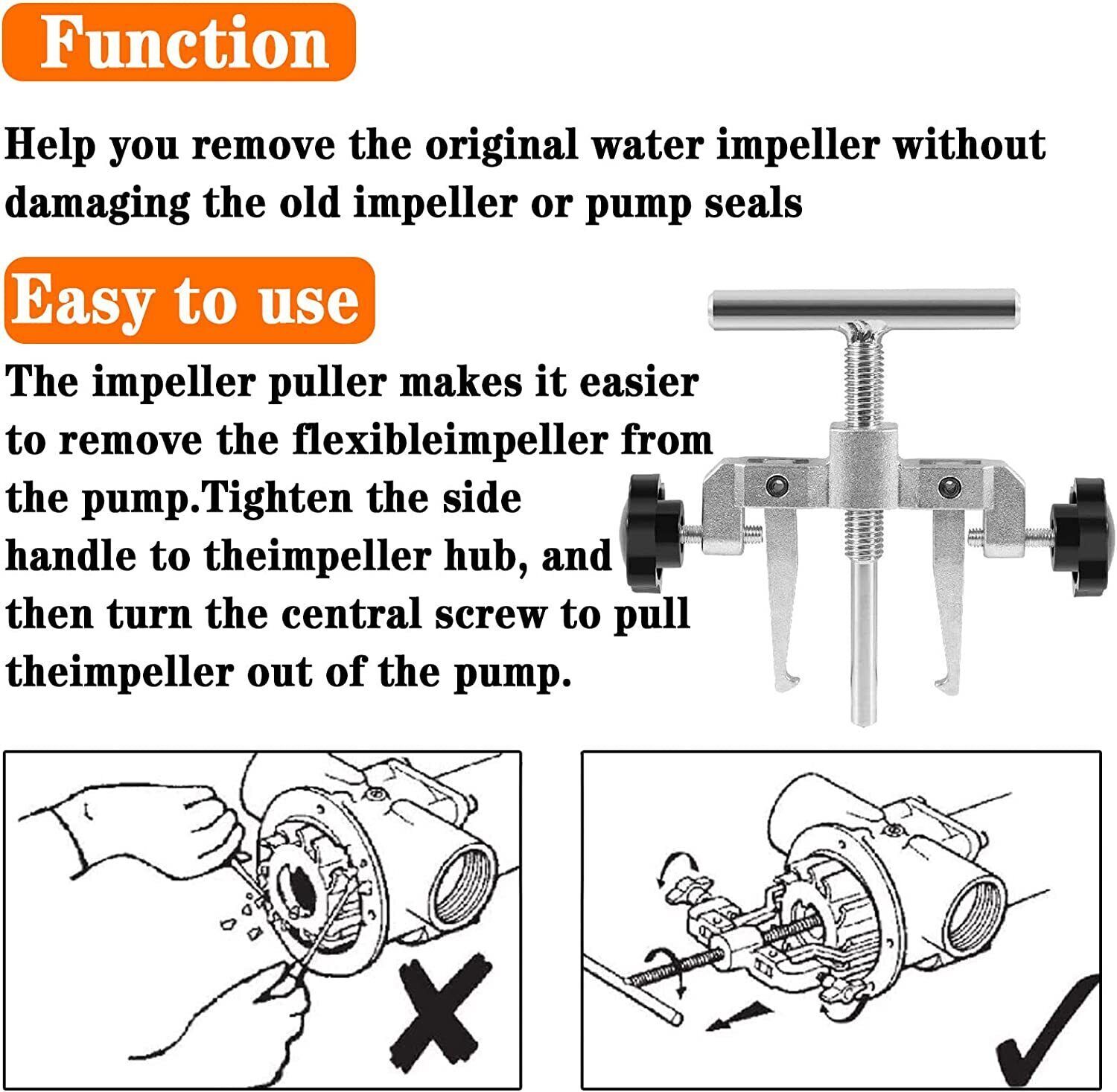660040-1 Impeller Puller Removal for Impellers 2-1/4″ to 2-9/16″ Jabsco Pump