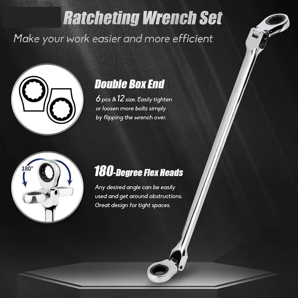 6PC Extra Long Box End Wrench Set Metric Durable Aviation Spanner CRV 8-19mm XPE