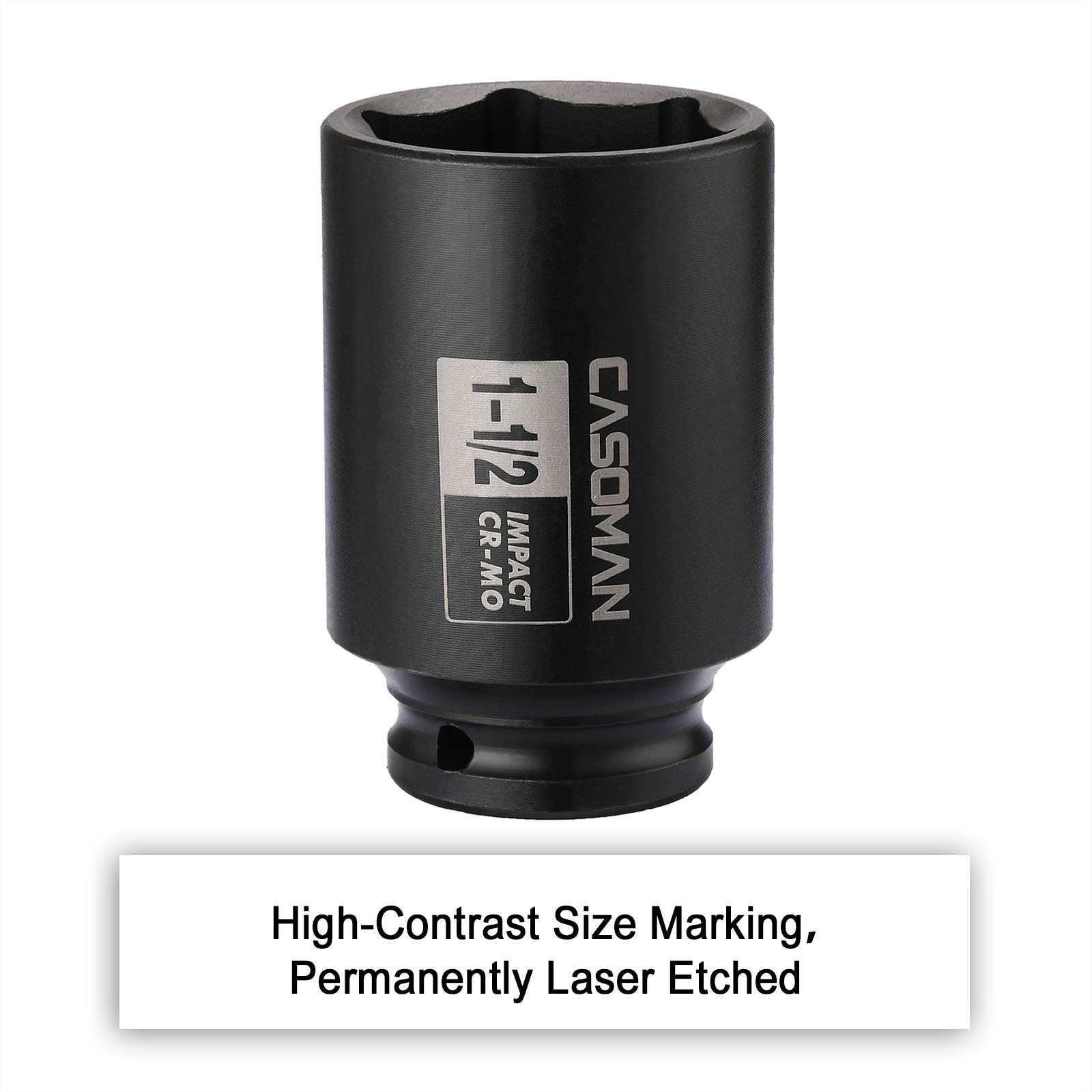 CASOMAN 6-Point 1/2-Inch Drive Deep Impact Socket- 1-1/2″ (SAE), 38.1 mm