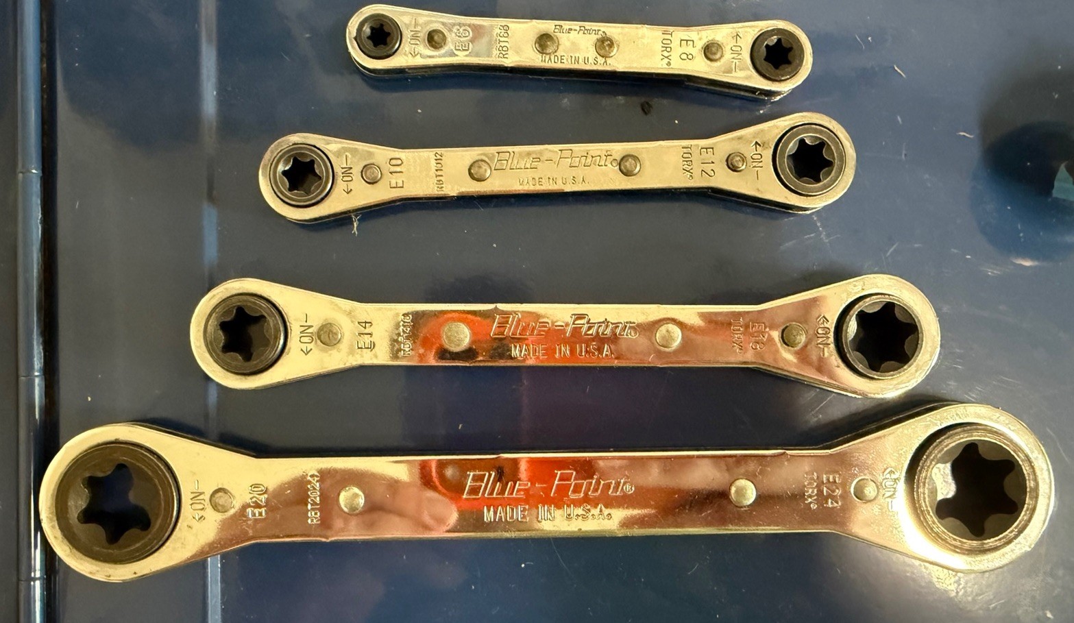 Blue Point by Snap-On E-Torx Ratchet Box Wrench Spanner 4pc Set E6-E24 RBT624