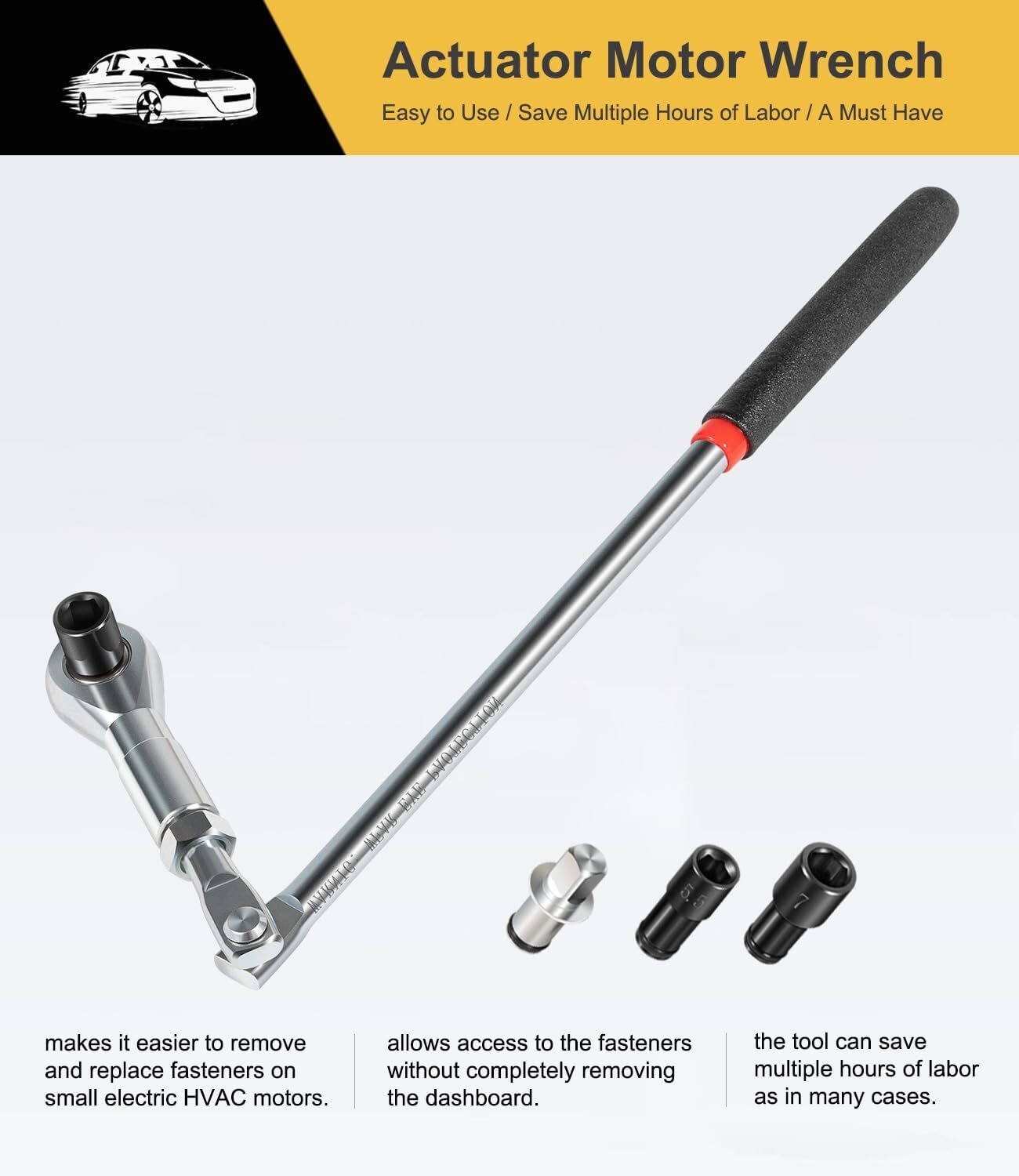 64180 Actuator Motor Wrench Kit, 5.5mm 7mm 8mm Socket, 1/4″ Square Drive Adapter