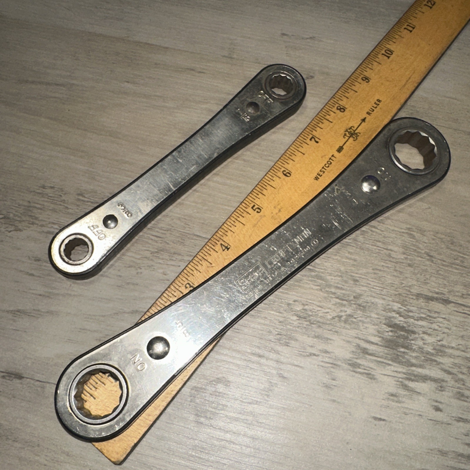 2 Craftsman Ratcheting Box End Wrenches 43684 43682 5/8 x 3/4 & 3/8 X 7/16