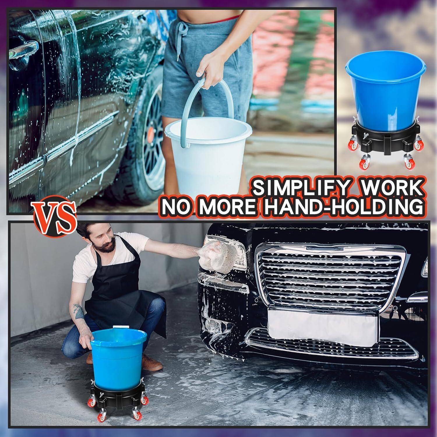 2 Pcs 5 Gallon Bucket Dolly with 5 Swivel Wheel Casters 11.42» Car Wash…