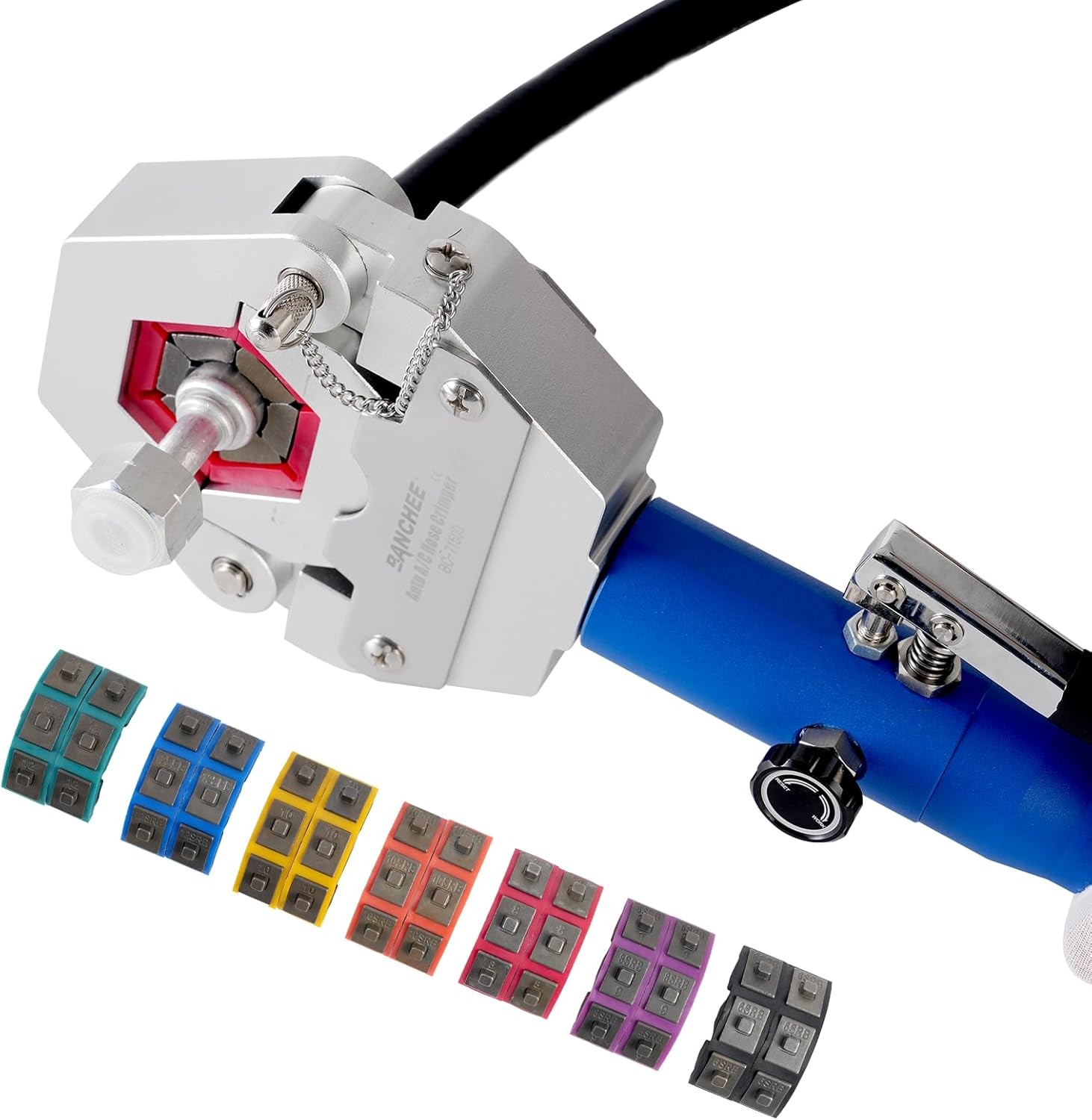 BANCHEE Hydraulic Hose Crimper AC Crimping Tool for Barbed and Beaded Blue