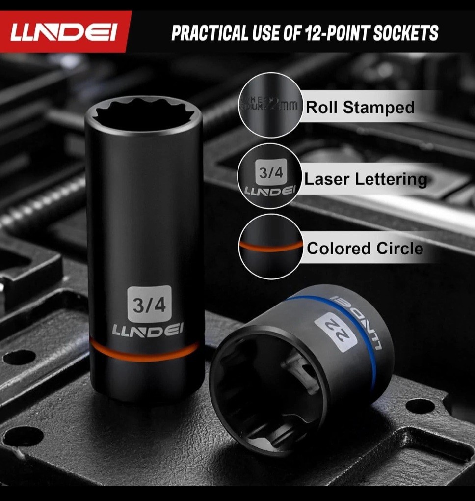 LLNDEI 3/8 Inch Drive 12 Point Socket Set 71 Piece SAE(5/16-3/4IN) Socket Set US