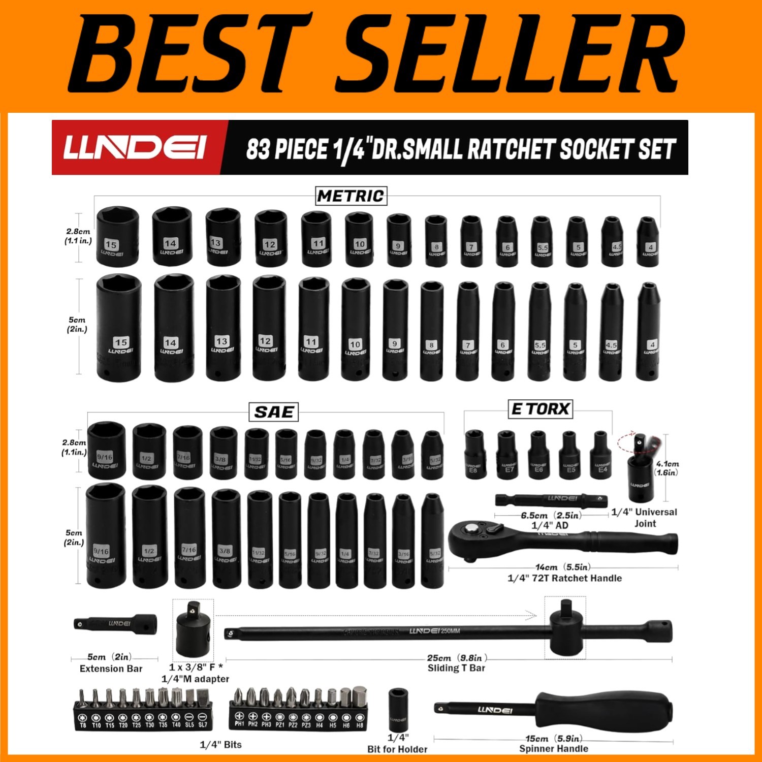 Automotive Repair Tool Set, 1/4 Inch Drive Impact Socket Set