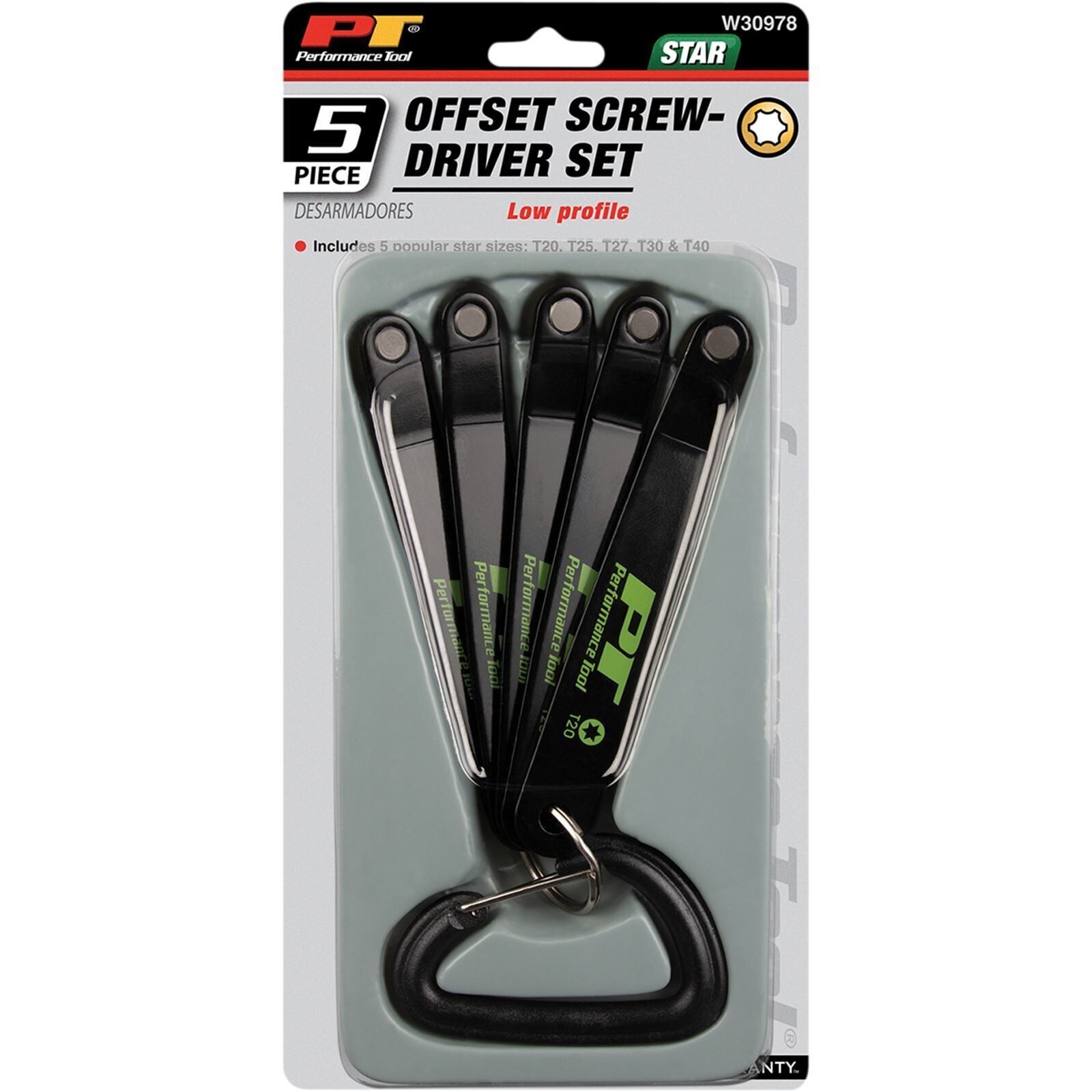 10pc Performance Tool Low Profile Offset Screwdriver Torx Slotted Phillips Set