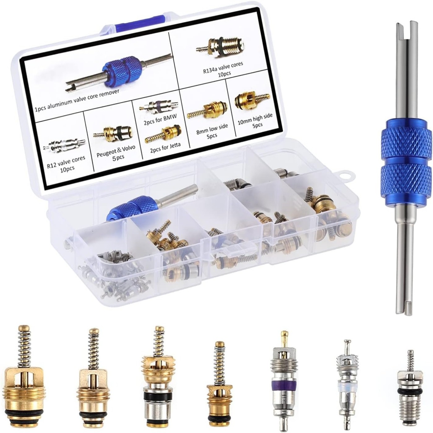 570Pcs Car A/C O-Ring Set Valve Core Set R12 R134a Tire Valve Stem Remover Tool