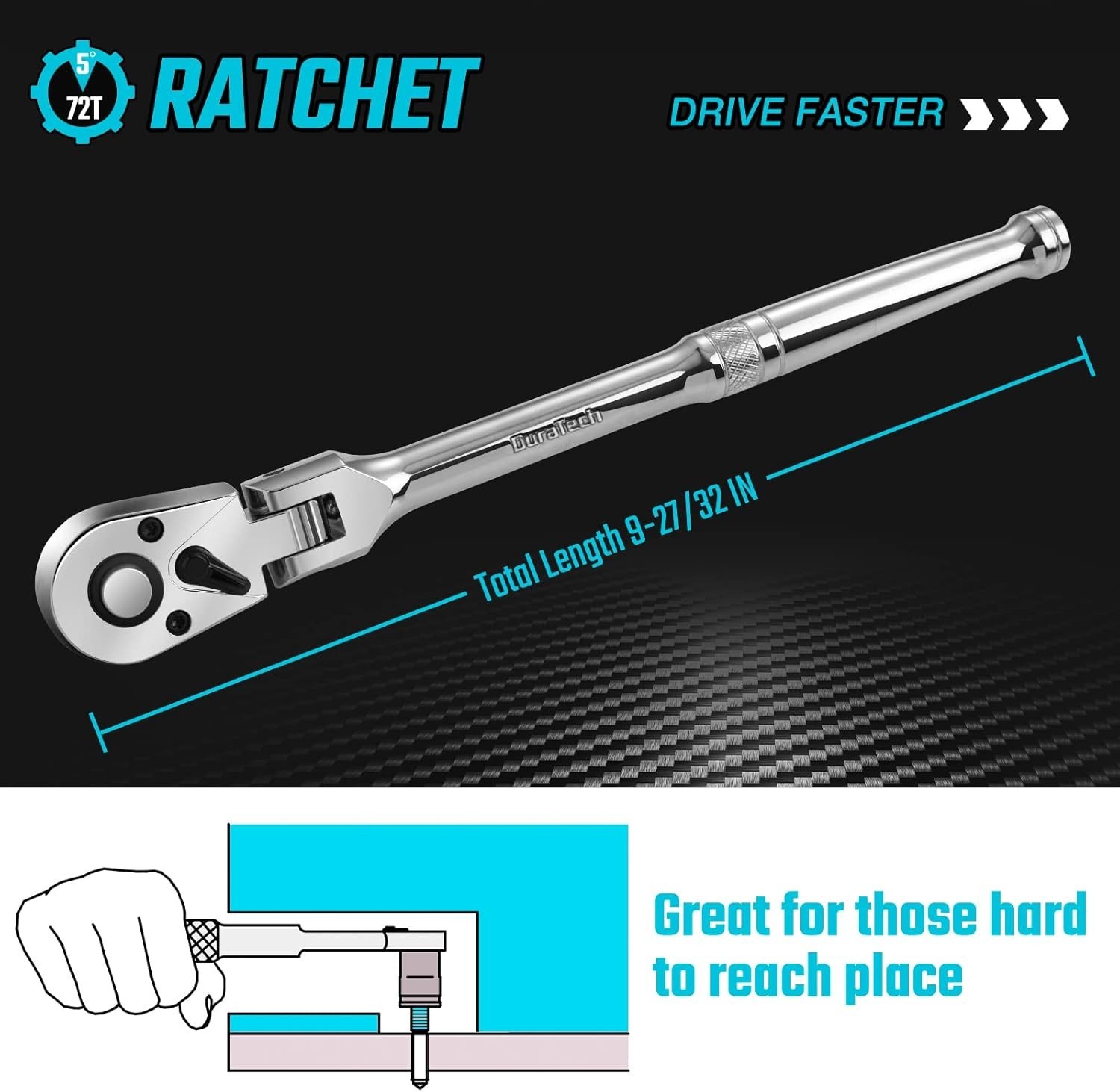 3/8″ Drive Flex-Head Ratchet, 72-Tooth Ratchet Wrench, Quick-release, Reversi…