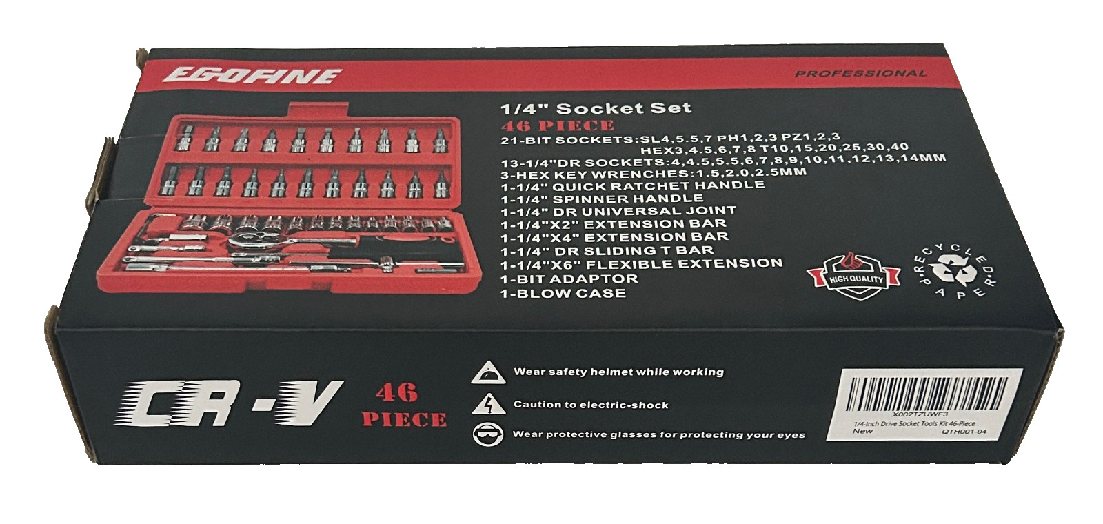 Egofine 46 Piece Socket Set, Hardly Used, In Red Plastic Carrying Case, Preowned