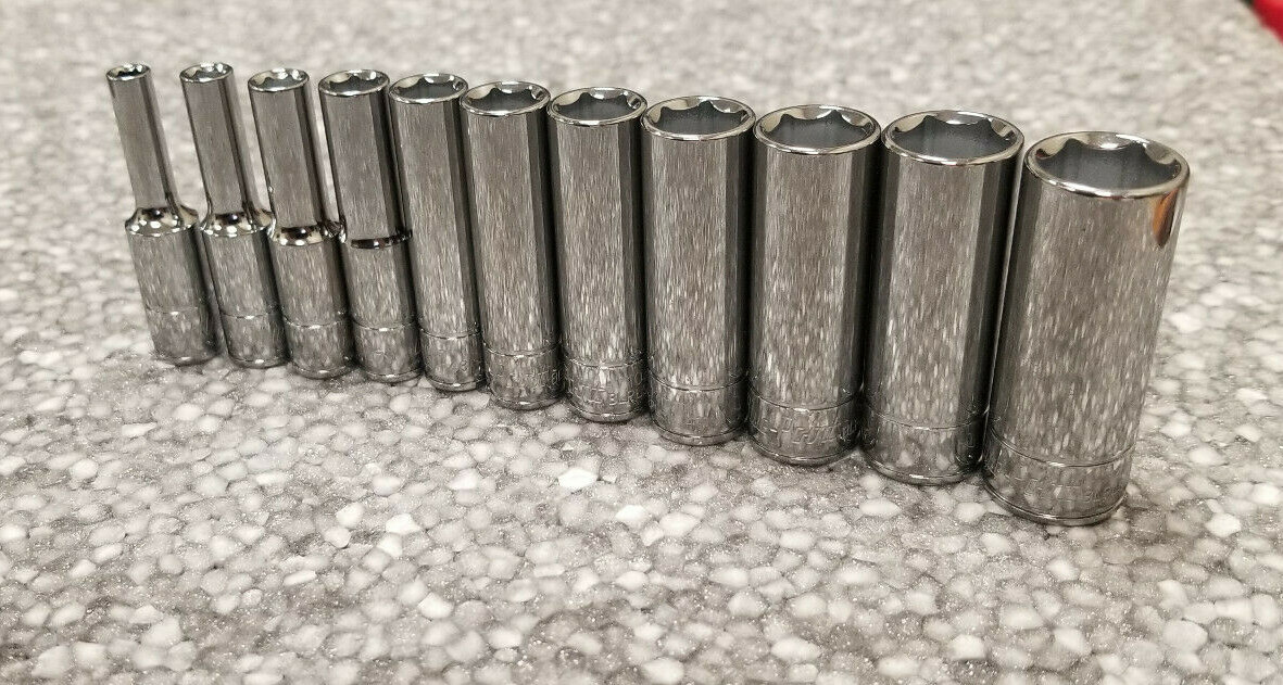BLUE POINT ™ NEW 1/4″ DRIVE DEEP METRIC CHROME SOCKET SET 4MM – 14MM