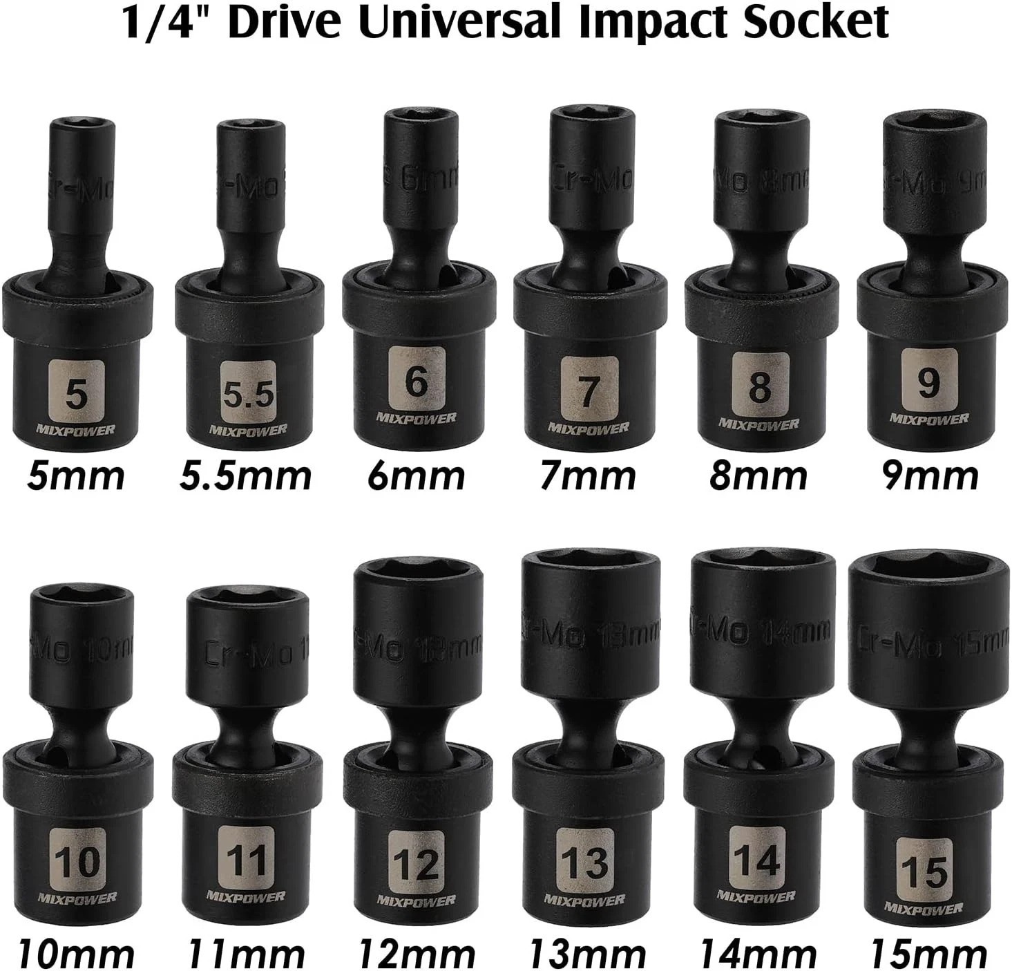 Swivel Impact Socket Set, Flexible Wobble, 12pc 1/4″ Dr
