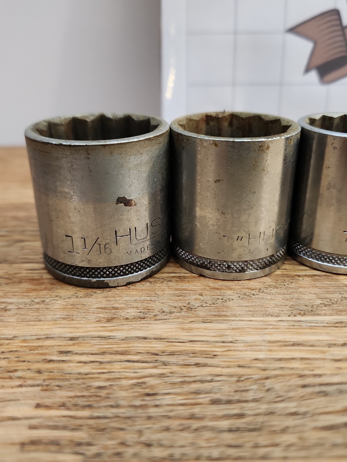 Vintage H Underline Husky 1/2″ Drive Socket Set Made In USA 9 Pieces