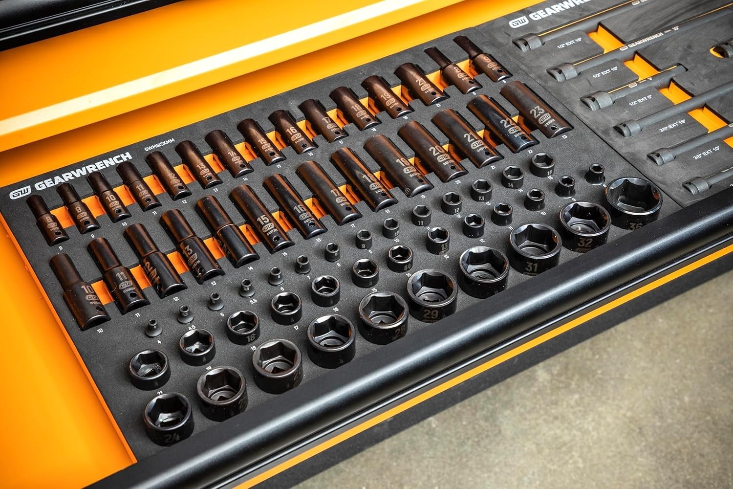 66 Piece 1/4”, 3/8”, 1/2” Drive 6 Point Metric Impact Socket Set in Foam Stor…