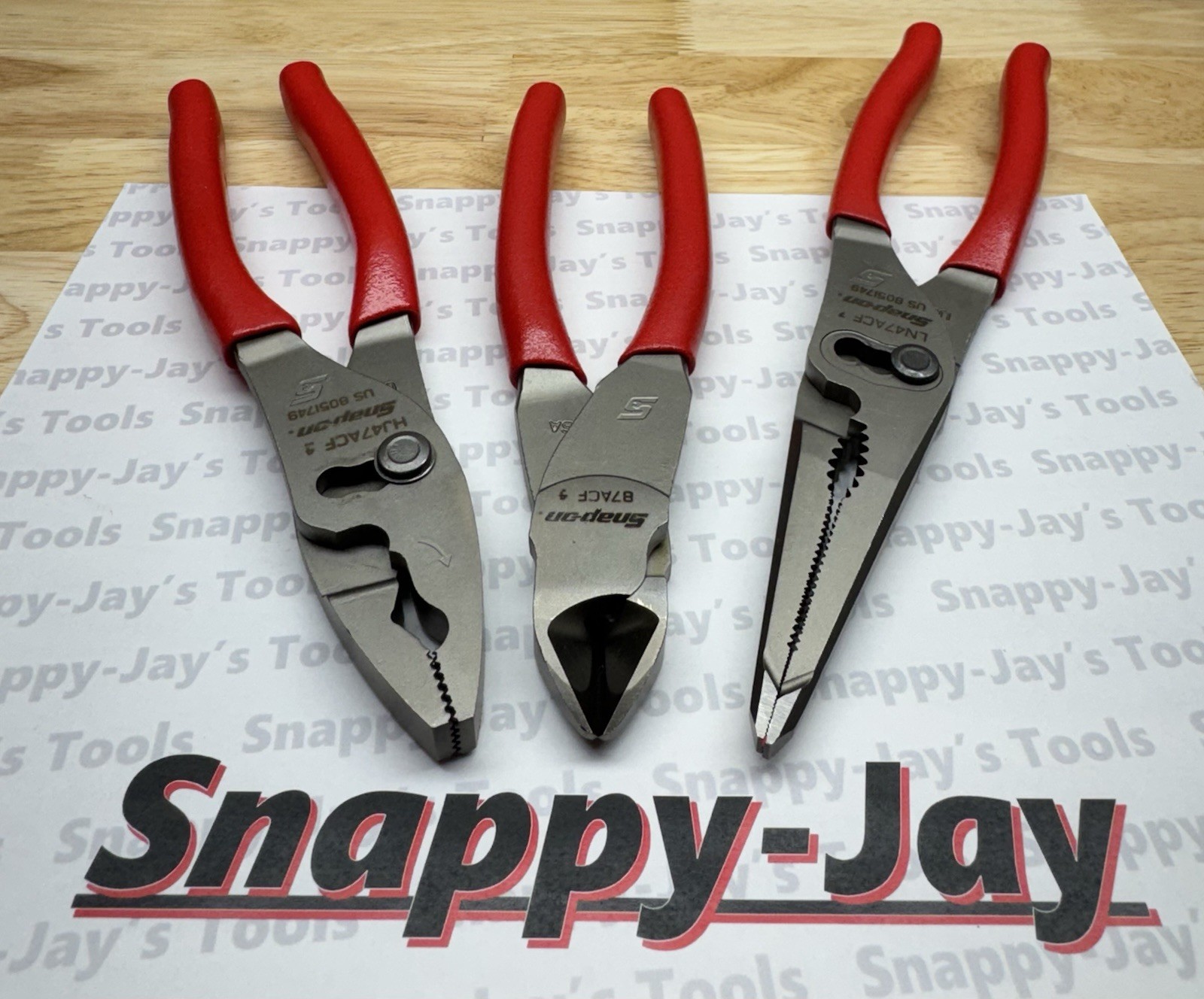 Snap-on Tools USA NEW 3pc RED Soft Grip Plier Lot Set LN47ACF HJ47ACF 87ACF