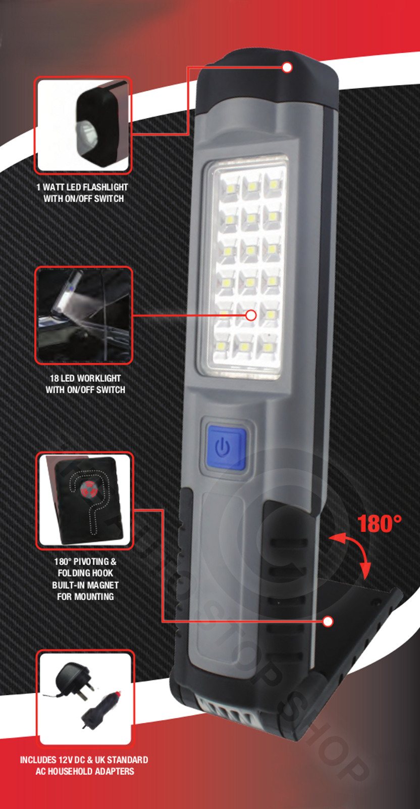 18 +1 SMT LED Rechargeable Worklight 2 hours operation Magnet & Hook Auto Choice