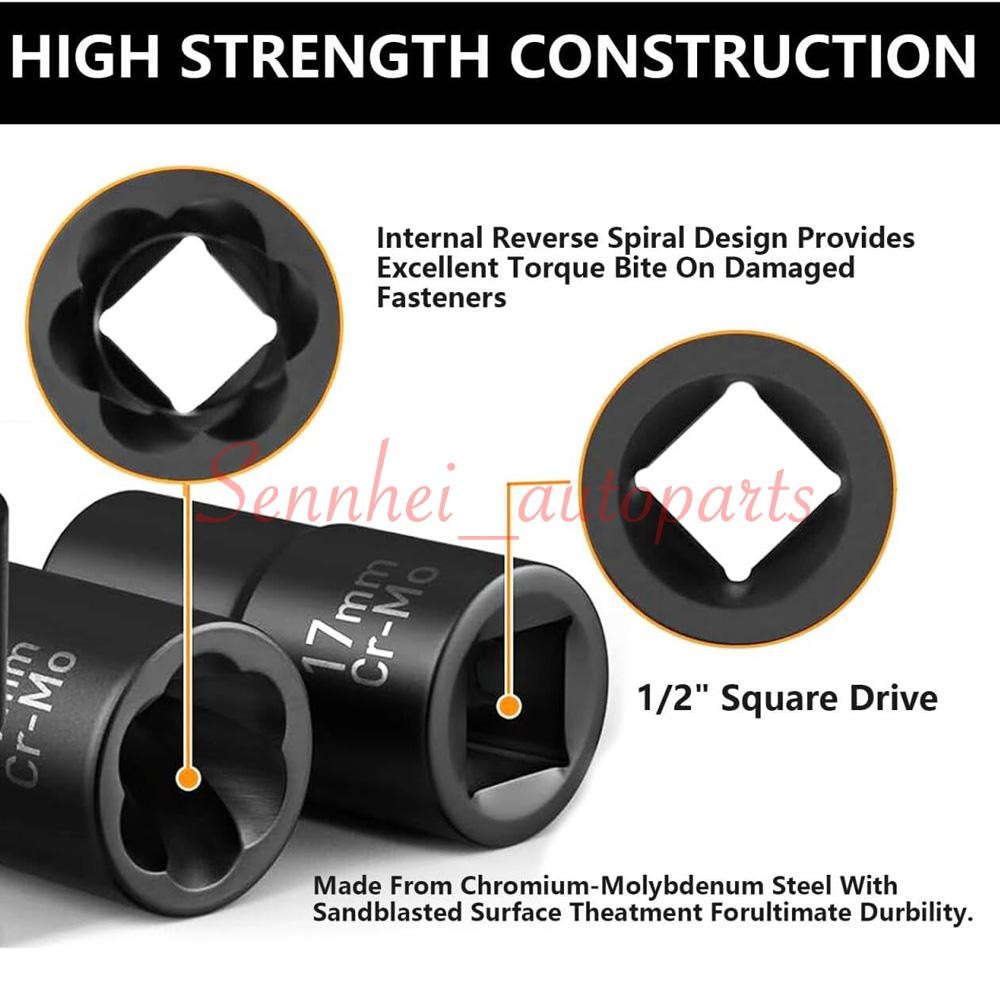 ABN Twist Socket Set Lug Nut Remover Extractor Tool- 5PC 1/2″Dr.Twist Socket Set