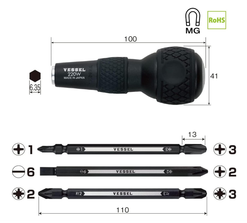 Ball Grip Screwdriver Set Interchangeable Metric Motorcycle Drivers JIS Standard