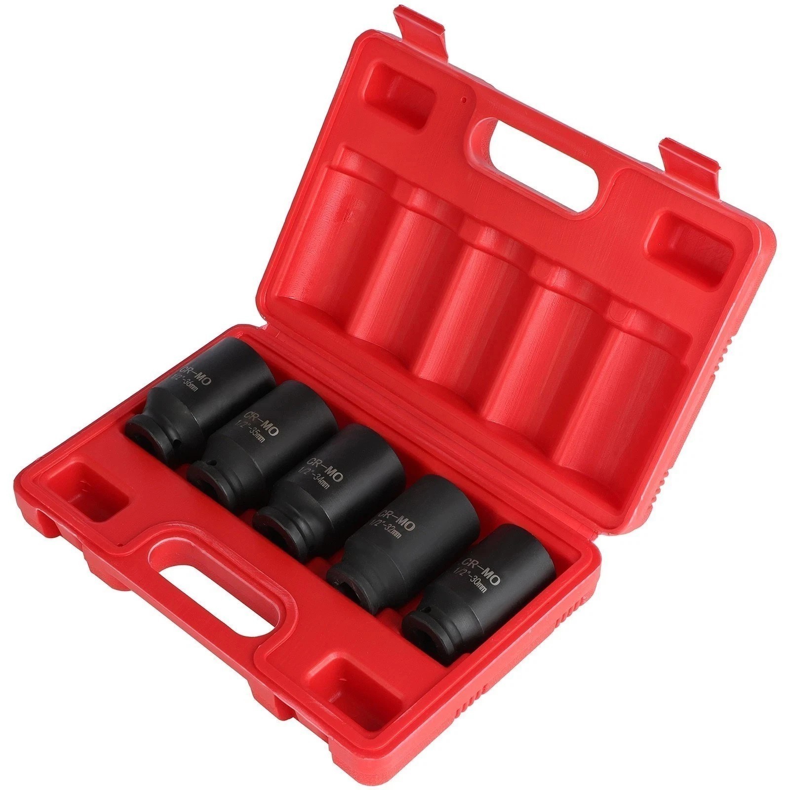 5PCS 1/2-Inch Drive Deep Spindle Axle Nut Impact Socket Set, 30 32 34 35 36mm